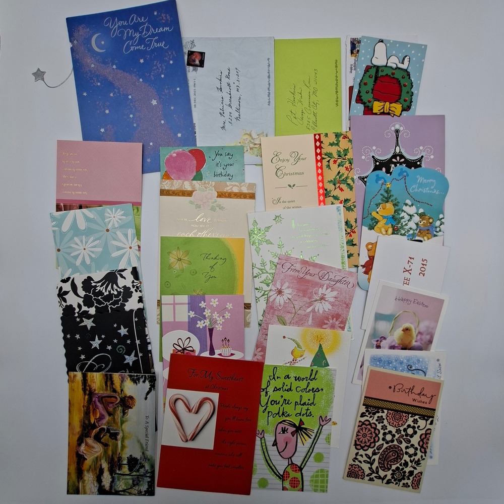 Lot of 55 Used Greeting Cards Ephemera Christmas Birthday Junk Journal Mixed Art - Picture 4 of 7